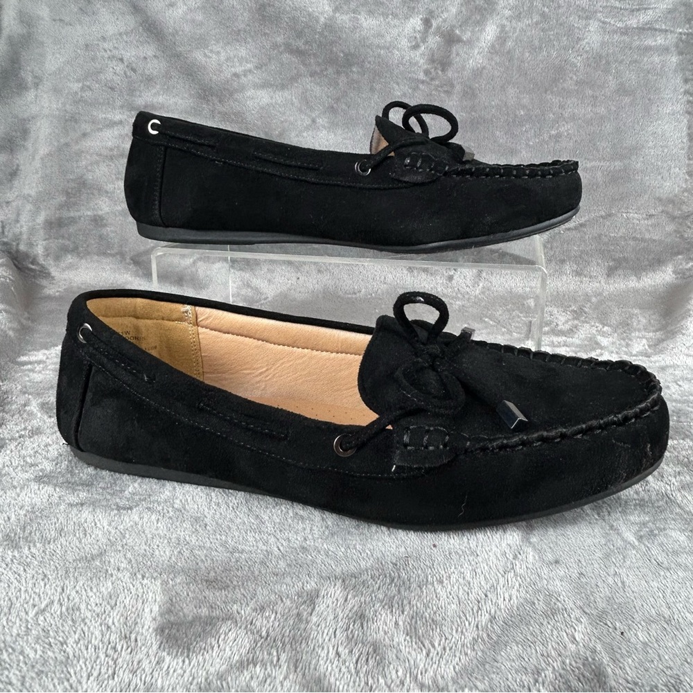 Sophia Taylor Driving Loafers Womens 11 Wide Black w Suede Moccasins Shoes